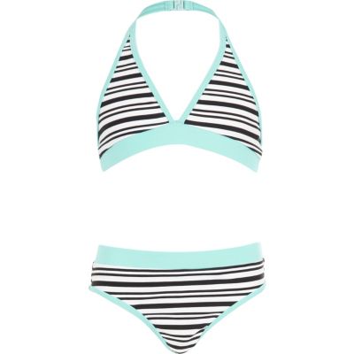 Girls white stripe triangle bikini